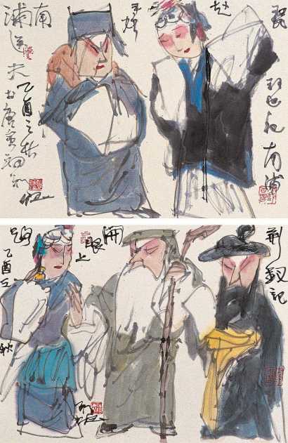 潘裕钰 （现代） 戏曲人物二幅合 立轴